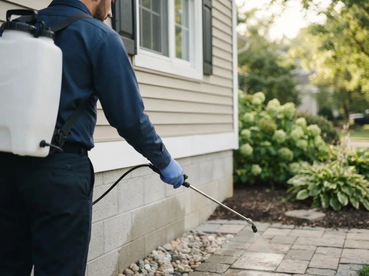 Pest control technician inspecting a home in Forest Junction, WI